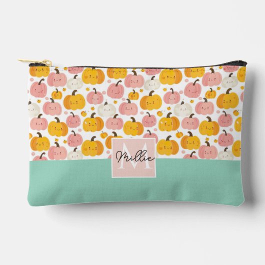 水彩かぼちゃの秋パターン アクセサリーポーチ (正面)