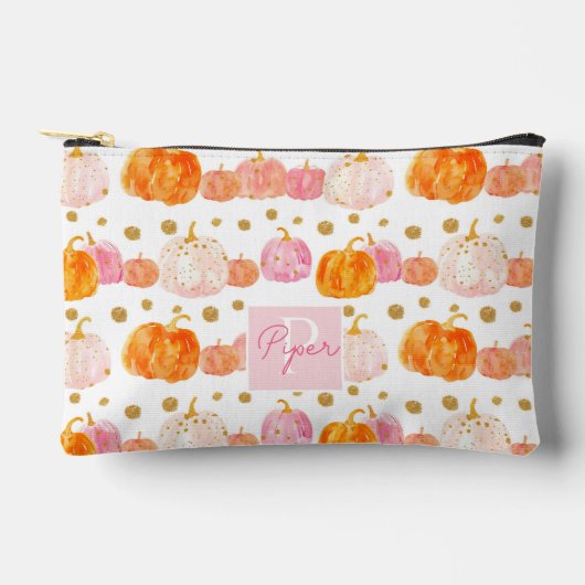 水彩かぼちゃの秋パターン アクセサリーポーチ (正面)