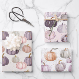 水彩かぼちゃの秋パターン ラッピングペーパーシート