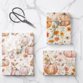 水彩かぼちゃの秋パターン ラッピングペーパーシート