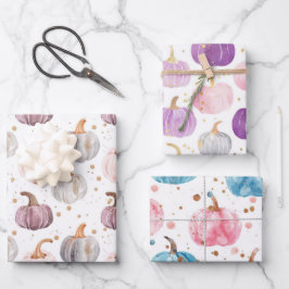 水彩かぼちゃの秋パターン ラッピングペーパーシート