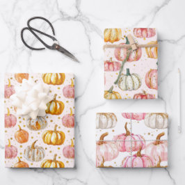 水彩かぼちゃの秋パターン ラッピングペーパーシート