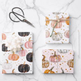 水彩かぼちゃの秋パターン ラッピングペーパーシート