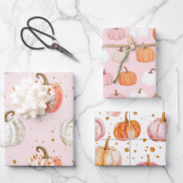 水彩かぼちゃの秋パターン ラッピングペーパーシート