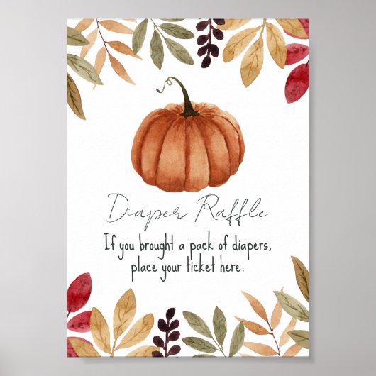 水彩かぼちゃの秋ベビーシャワーおむつラッフル ポスター (正面)