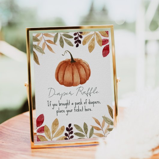 水彩かぼちゃの秋ベビーシャワーおむつラッフル ポスター