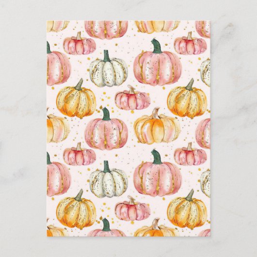水彩かぼちゃの秋模様 ポストカード (正面)