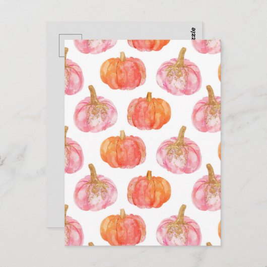 水彩かぼちゃの秋模様 ポストカード (正面/裏面)