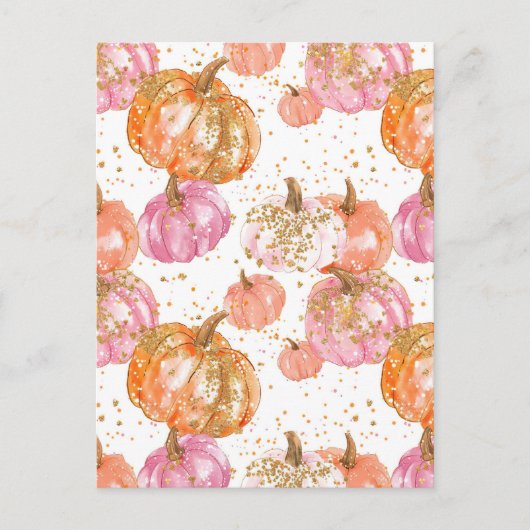 水彩かぼちゃの秋模様 ポストカード (正面)
