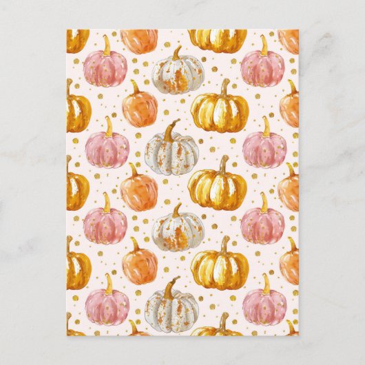水彩かぼちゃの秋模様 ポストカード (正面)