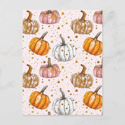 水彩かぼちゃの秋模様 ポストカード (正面)