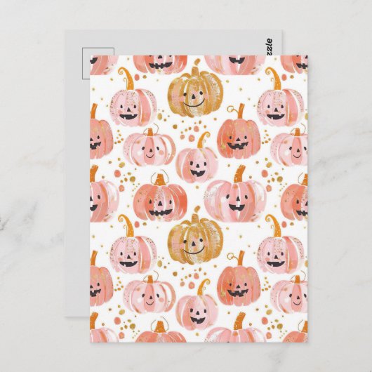 水彩かぼちゃの秋模様 ポストカード (正面/裏面)