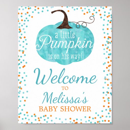 水彩かぼちゃの紙吹雪秋ボーイベビーシャワー ポスター (正面)