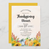水彩かぼちゃひまわり感謝祭ディナー 招待状 (正面/裏面)