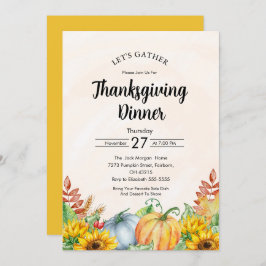 水彩かぼちゃひまわり感謝祭ディナー 招待状