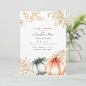 水彩かぼちゃオレンジ金ゴールド秋ベビーシャワー 招待状 (スタンド正面)