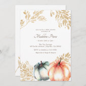 水彩かぼちゃオレンジ金ゴールド秋ベビーシャワー 招待状 (正面/裏面)