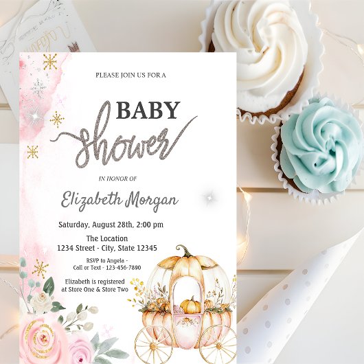 水彩かぼちゃキャリッジ水玉模様ベビーシャワー 招待状