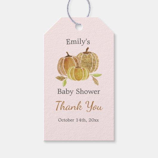 水彩かぼちゃピンク秋ありがとうラベル ギフトタグ (正面)