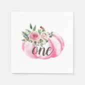 水彩かぼちゃピンク金ゴールドフローラ1st誕生日 スタンダードカクテルナプキン (正面)