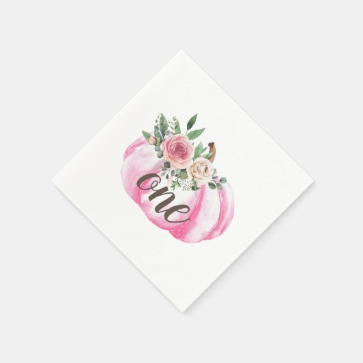 水彩かぼちゃピンク金ゴールドフローラ1st誕生日 スタンダードカクテルナプキン (角)