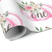 水彩かぼちゃピンク金ゴールドフローラ1st誕生日 ラッピングペーパー (ロールコーナー)