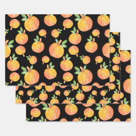 水彩かぼちゃ模様ブラック背景 ラッピングペーパーシート