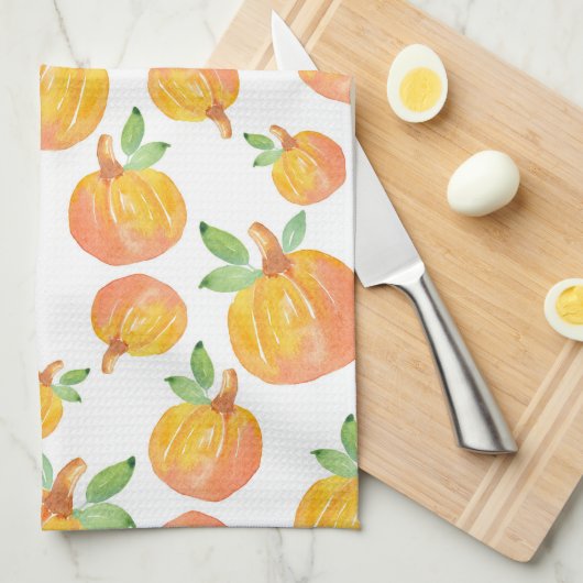水彩かぼちゃ模様3キッチンタオル キッチンタオル (四つ折り)