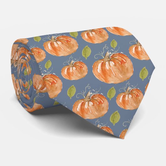 水彩かぼちゃ模様（青） ネクタイ (ロール)