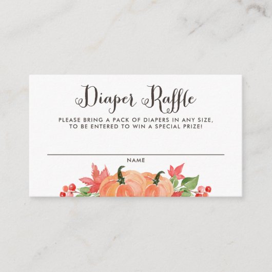 水彩かぼちゃ秋ベビーおむつラッフルカード エンクロージャーカード (正面)