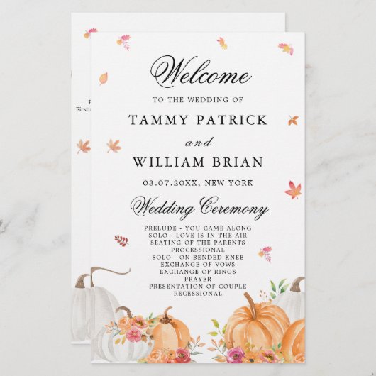 水彩かぼちゃ結婚の式プログラム (正面/裏面)