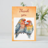 水彩かわいいオウム鳥カップルのアート サンキューカード (スタンド正面)