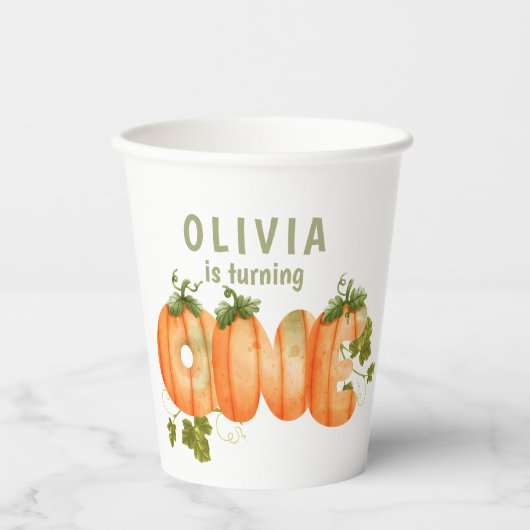 水彩かわいいカボチャ1st誕生日秋カボチャ 紙コップ (正面)