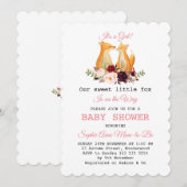 水彩かわいいキツネの森の女の子ベビーシャワー 招待状 (正面/裏面)