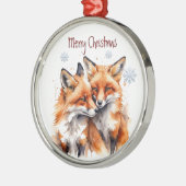 水彩かわいいキツネキツネ動物自然アート メタルオーナメント (左)