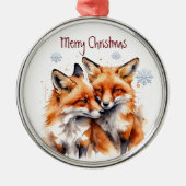 水彩かわいいキツネキツネ動物自然アート メタルオーナメント (正面)