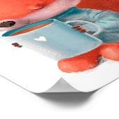 水彩かわいいキツネコーヒー | キツネの壁プリント ポスター (角)