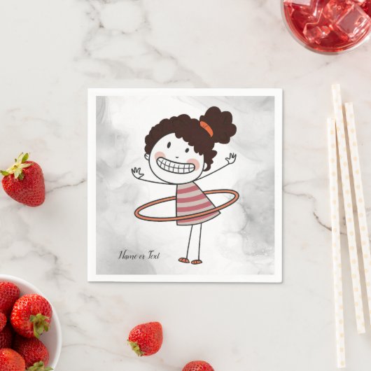 水彩かわいいスティックガールビッグスマイル美しい スタンダードカクテルナプキン (インサイチュ)