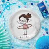 水彩かわいいスティックガールビッグスマイル美しい ペーパープレート (パーティー)