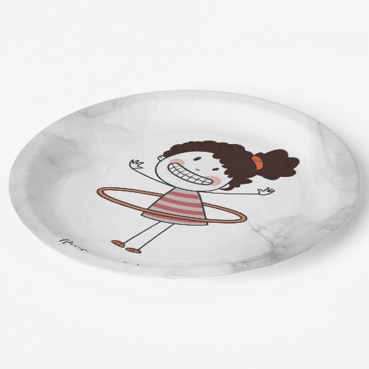 水彩かわいいスティックガールビッグスマイル美しい ペーパープレート (アングル)