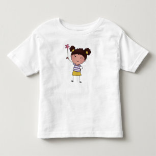 水彩かわいいステックガール ピンクの花 美しい トドラーTシャツ
