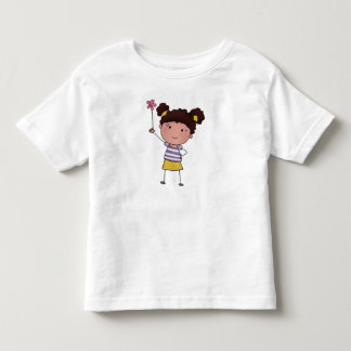 水彩かわいいステックガール ピンクの花 美しい トドラーTシャツ