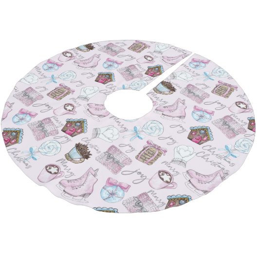 水彩かわいいピンクのクリスマス ブラッシュドポリエステルツリースカート (アングル)