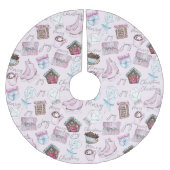 水彩かわいいピンクのクリスマス ブラッシュドポリエステルツリースカート (正面)