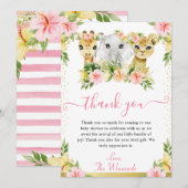 水彩かわいいフローラジャングル動物ベビーシャワー サンキューカード (正面/裏面)