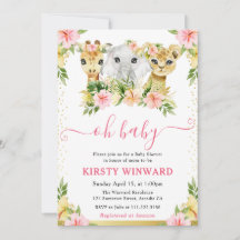 水彩かわいいフローラジャングル動物ベビーシャワー