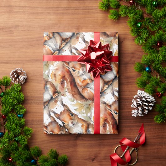 水彩かわいいリス動物の野生動物自然 ラッピングペーパー (クリスマスギフト)