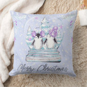 水彩かわいい冬のペンギン友達スノーグローブ クッション (ブランケット)