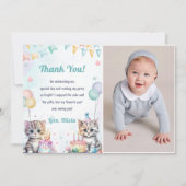 水彩かわいい子猫の誕生日お礼カード 招待状 (正面)