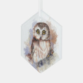 水彩かわいい小さなフクロウ鳥自然牧場アート ガラスオーナメント (正面左)